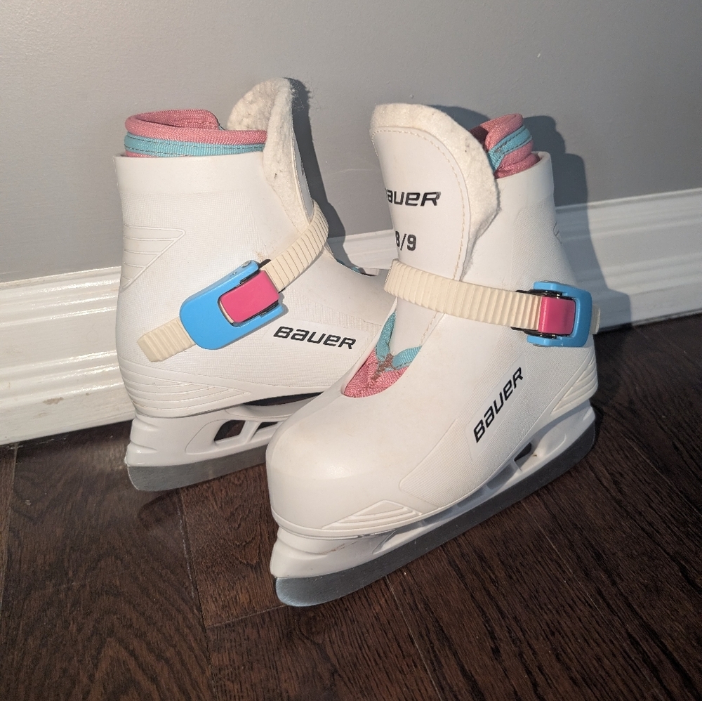 Bauer Kids White and Blue Ice Skates